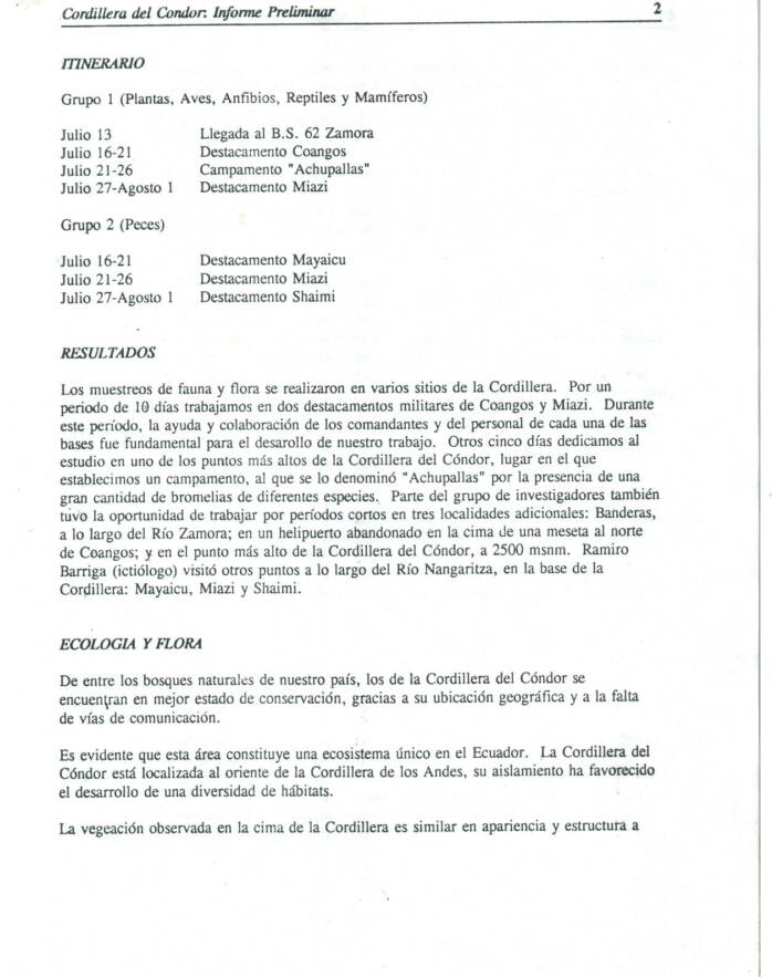 Achupallas Cordillera del Condor